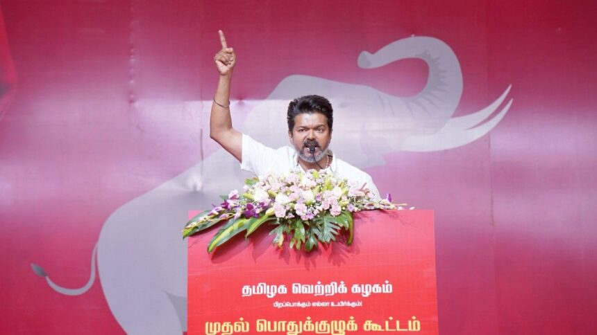 Vijay from the contest from Madurai East kicks off the mega rally ahead of the Tennessee election