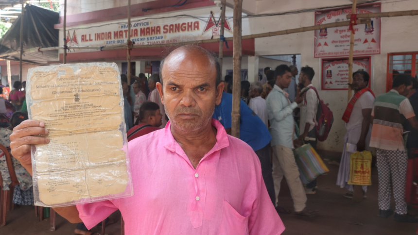 Kamal Chandra Mondol resident of Ballavpur Chakla, Nadia district at Thakurnagar Camp in North 24 Parganas.Express photo by Partha Paul.