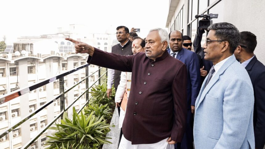 Bihar Chief Minister Nitish Kumar interacts with newly selected candidates and signs a Memorandum of Understanding for pumped storage projects at an event organised by Bihar State Power (Holding) Company Limited, in Patna on Tuesday. (ANI Photo)