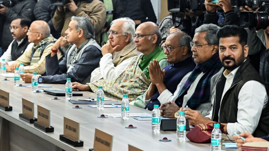 Congress Working Committee (CWC) meeting at Indira Bhawan, in New Delhi on Saturday. (ANI Photo)