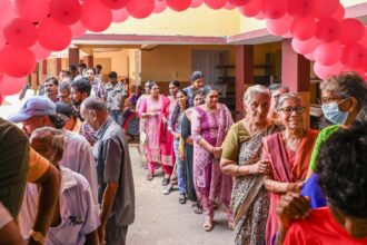 People at a polling booth during the first phase of the Kerala local body elections. (PTI Photo)