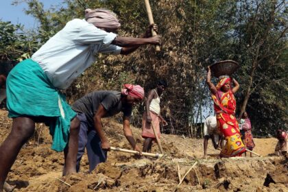 Villagers working under MGNREGA in the village.