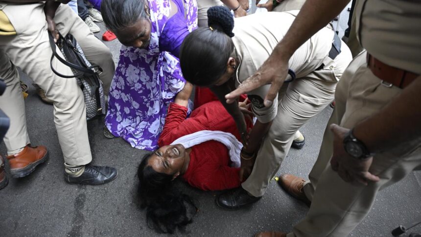 ASHA protests in Telangana demanding fixed salary of ₹18,000, job security and recognition in public health system