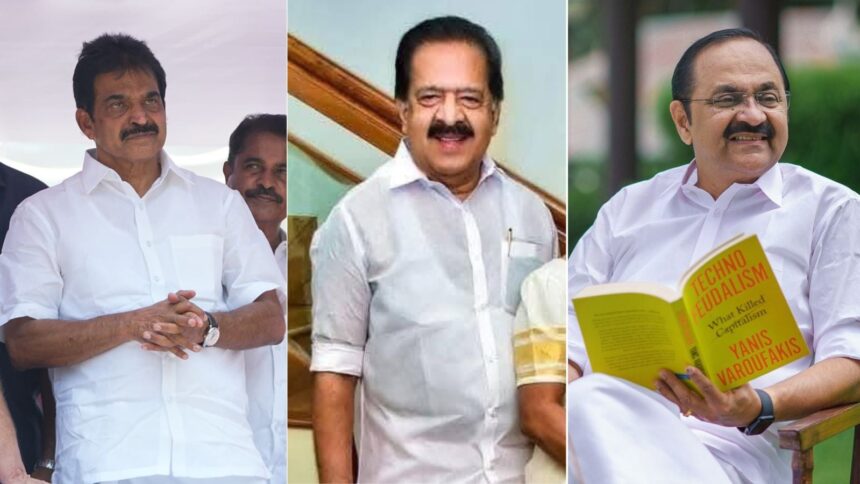 Kerala Congress Leaders: AICC general secretary K C Venugopal, former Opposition leader Ramesh Chennithala and Opposition leader V D Satheesan. (Source: Twitter)