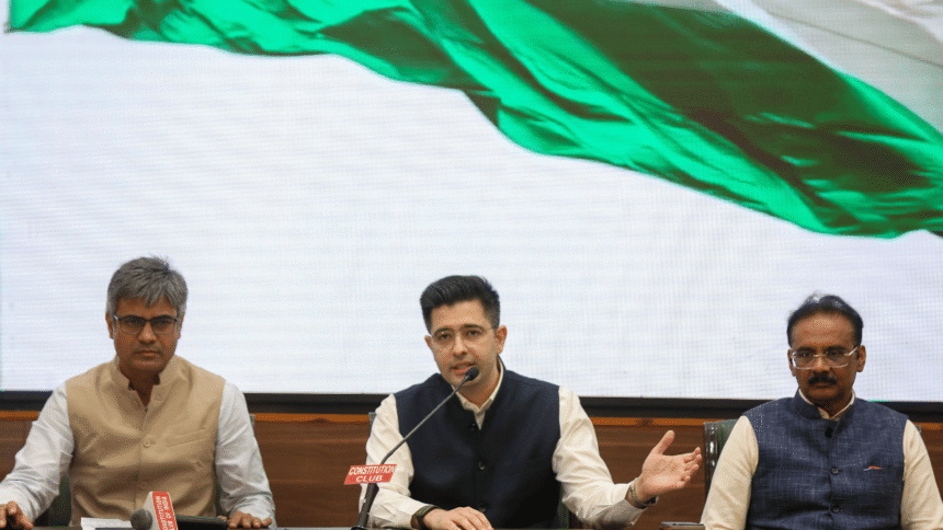 Body blow to AAP as Raghav Chadha, six others quit to join BJP. and “There are others.”