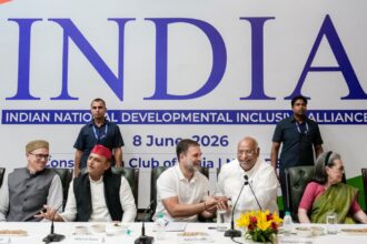 Lok Sabha LoP Rahul Gandhi, Congress President Mallikarjun Kharge, party MP Sonia Gandhi, Samajwadi Party MP Akhilesh Yadav, TMC supremo Mamata Banerjee and others during the INDIA bloc meeting, in New Delhi. (PTI Photo)