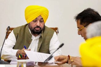 Punjab Chief Minister Bhagwant Mann during a Cabinet meeting, in Chandigarh. (PTI Photo)