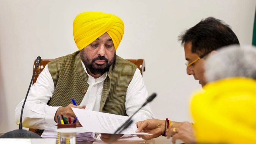 Punjab Chief Minister Bhagwant Mann during a Cabinet meeting, in Chandigarh. (PTI Photo)