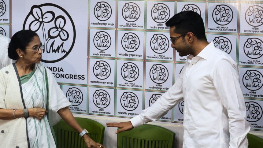 TMC supremo Mamata Banerjee along with party general secretary Abhishek Banerjee. (Express file photo by Partha Paul)