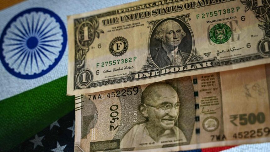 The rupee appreciated by 14 paise to settle at Rs 95.33 against the US dollar.