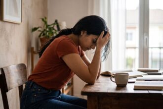 Woman experiencing dizziness and balance problems during menopause