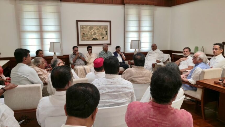 Meeting of INDIA bloc floor leaders held in the Parliament today (Photo/AICC)
