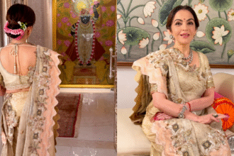 Nita Ambani Krishna inspired sari look