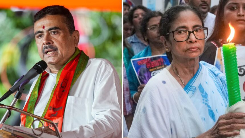 West Bengal CM Suvendu Adhikari (left), and Former CM Mamata Banerjee (right). (File/PTI Photos)